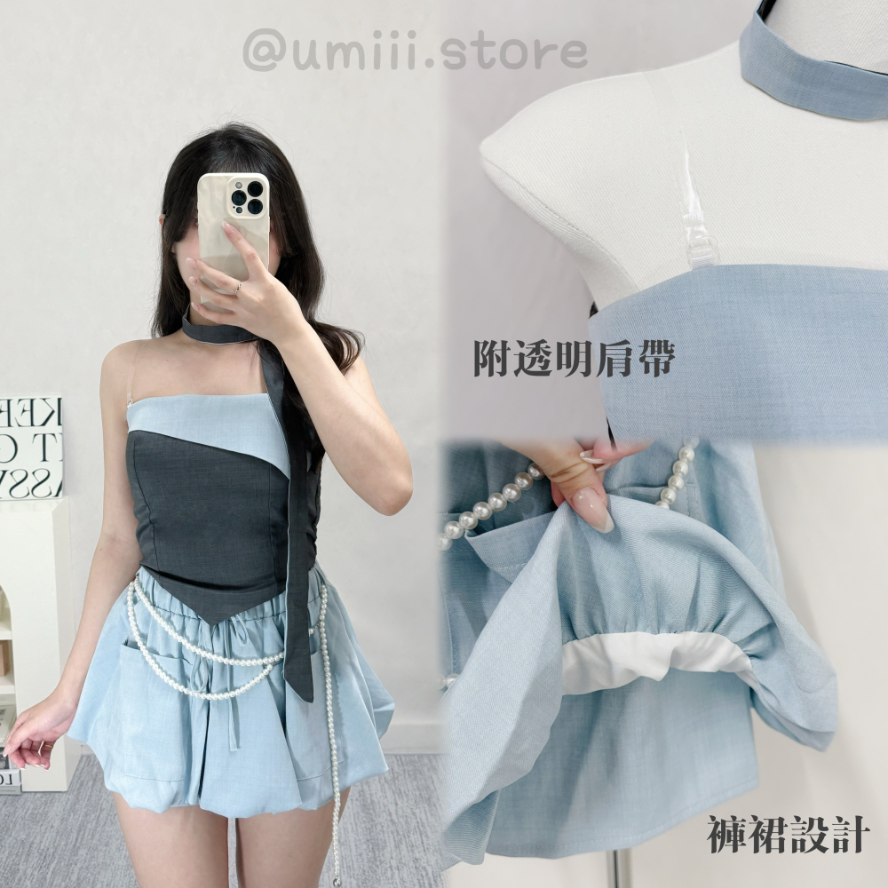 現貨+預購 C005【純慾感拼接繞脖套裝】-細節圖2