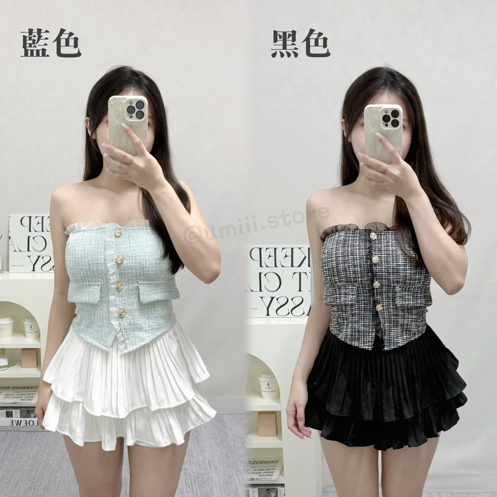 現貨出清！C009【小香風背心+蛋糕裙套裝】-細節圖2