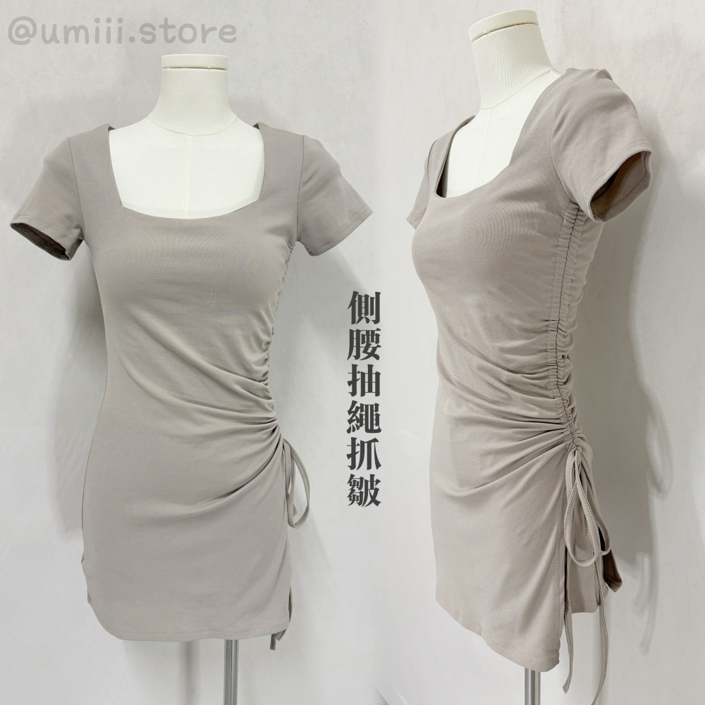 現貨+預購 C011【方領側腰抽繩綁帶短洋+打底短褲set】-細節圖6