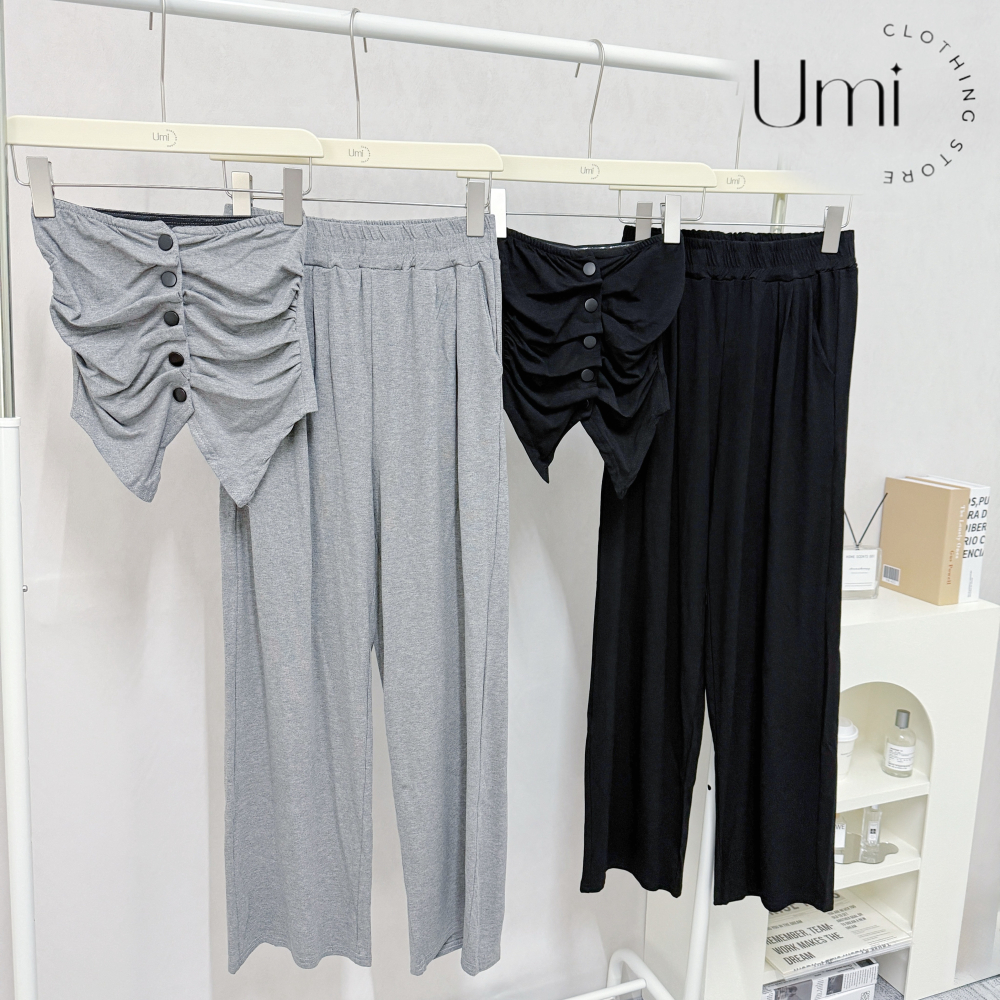 現貨+預購 C013【排釦抓皺平口+長褲套裝】-細節圖6