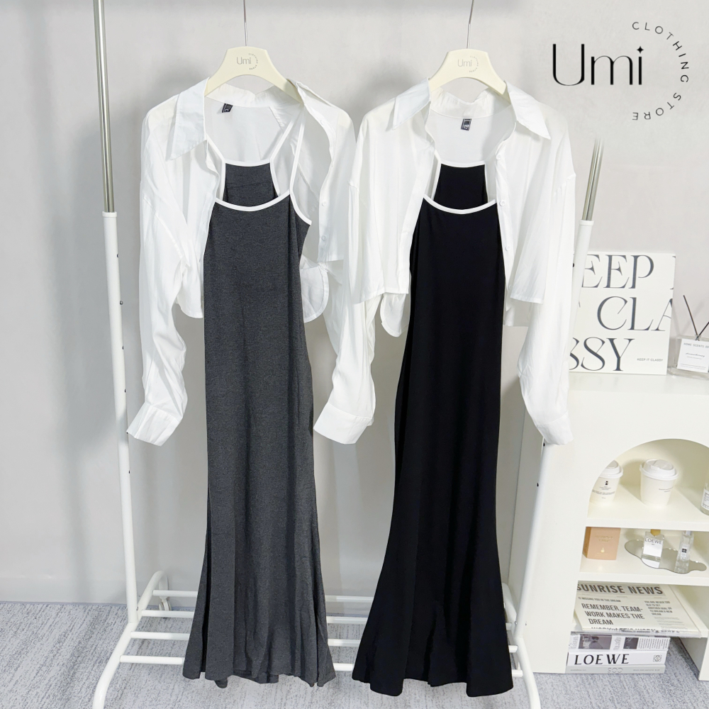 現貨+預購 C015【撞色吊帶連身裙+防曬外套 套裝】-細節圖3