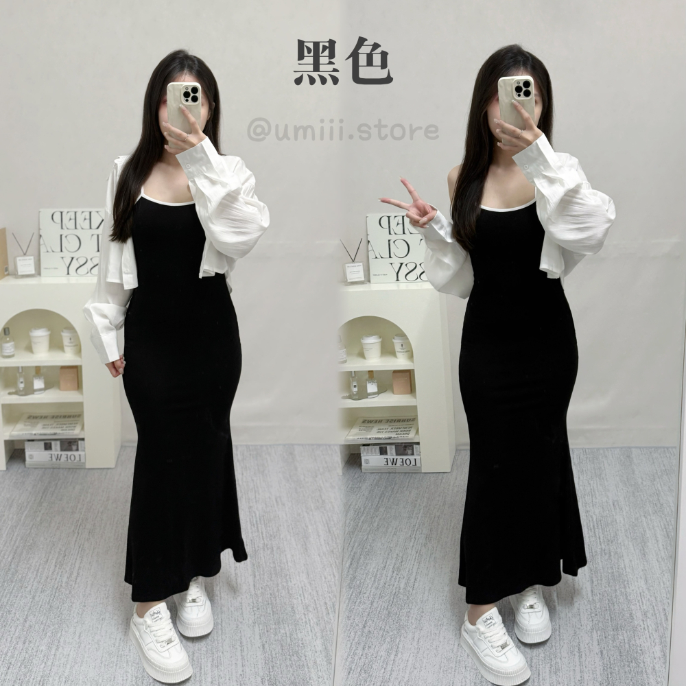 現貨+預購 C015【撞色吊帶連身裙+防曬外套 套裝】-細節圖6