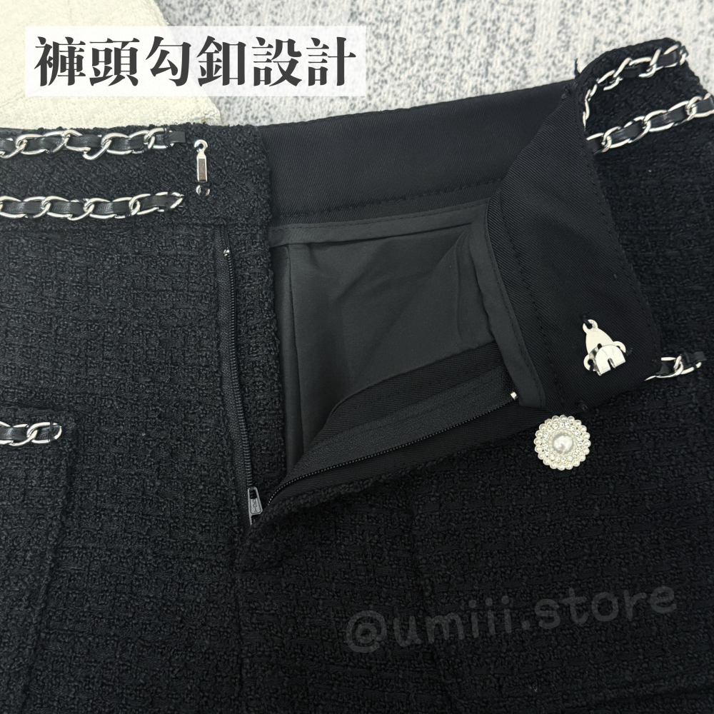 現貨+預購 C016【小香風V領鏈條背心+短褲套裝】-細節圖6