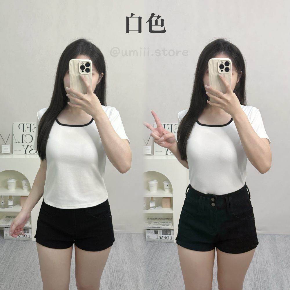 現貨+預購 D011【撞色方領彈力上衣】-細節圖2