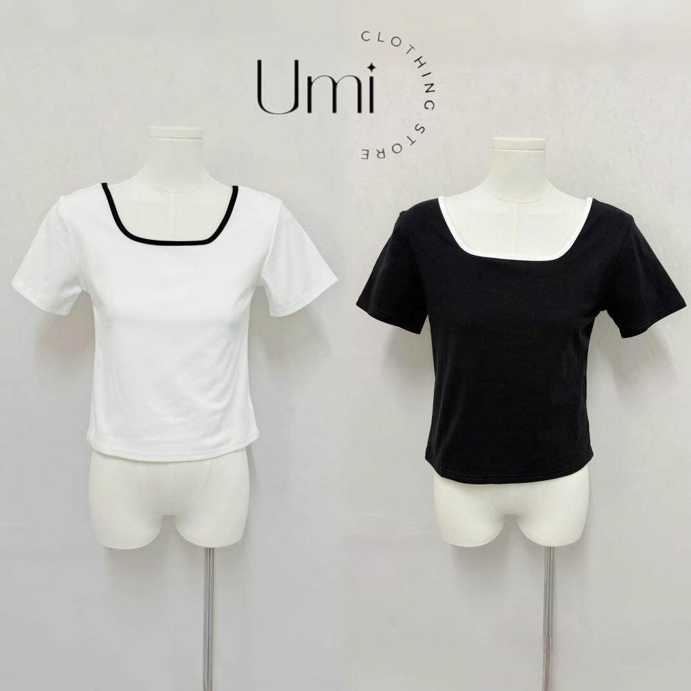 現貨+預購 D011【撞色方領彈力上衣】-細節圖4