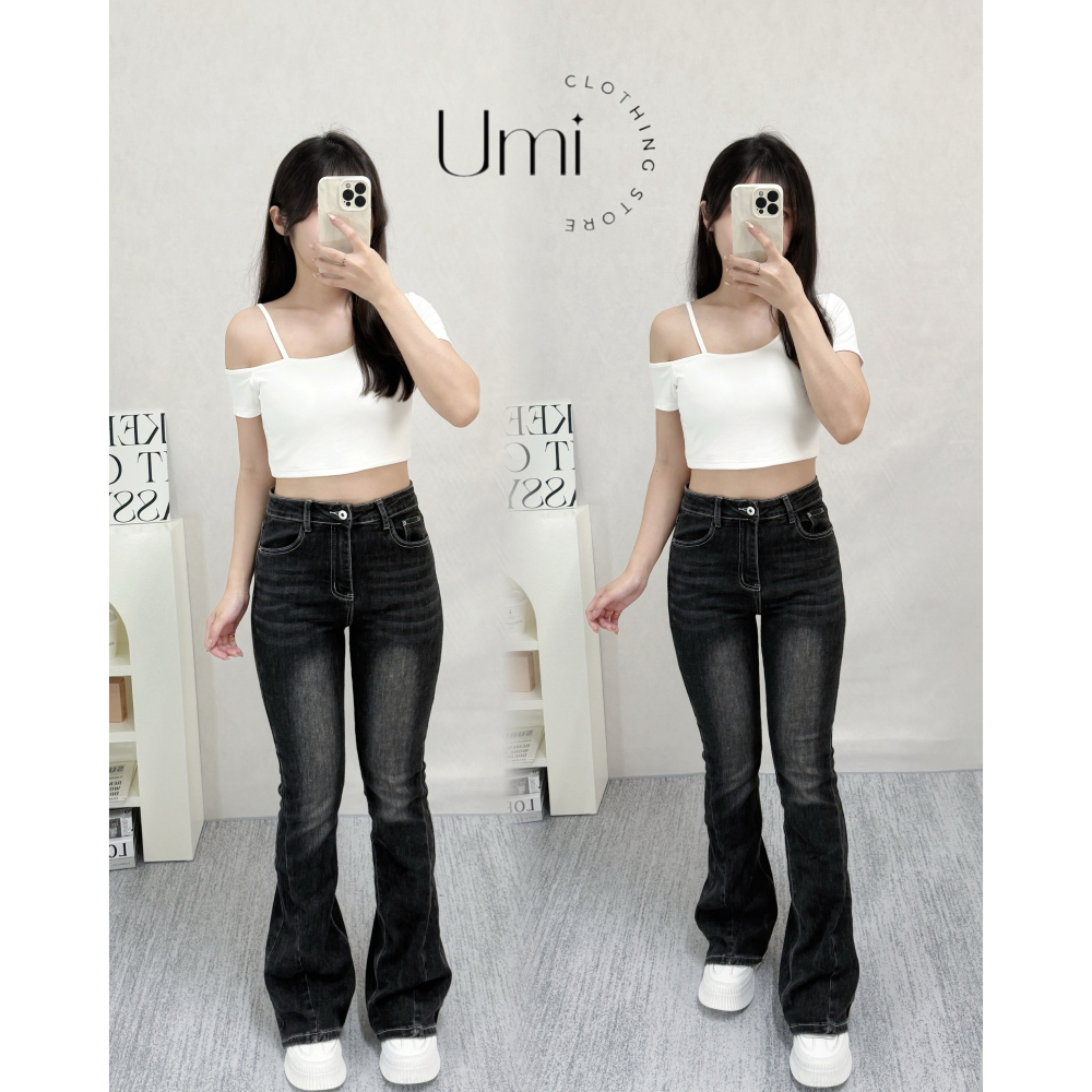 現貨+預購 E001【酷黑車線刷色牛仔喇叭褲】-細節圖2