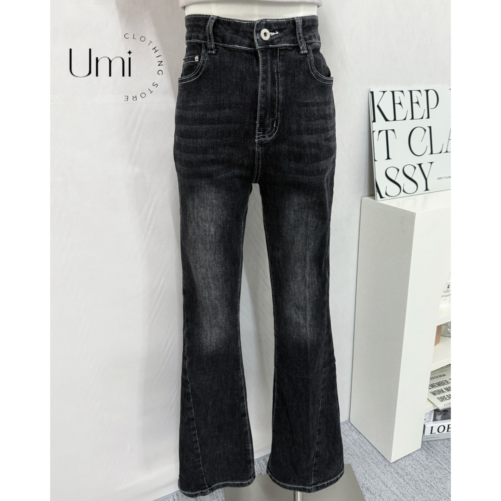 現貨+預購 E001【酷黑車線刷色牛仔喇叭褲】-細節圖3