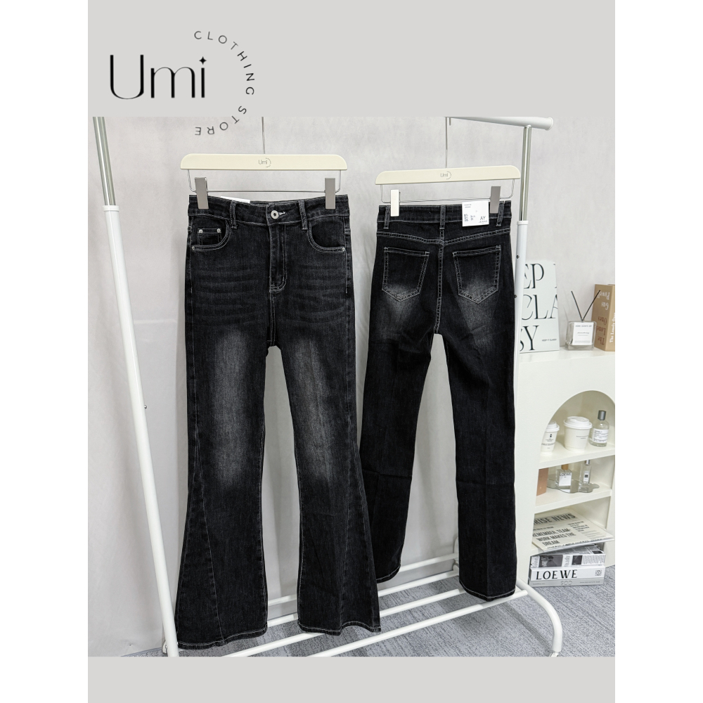 現貨+預購 E001【酷黑車線刷色牛仔喇叭褲】-細節圖4