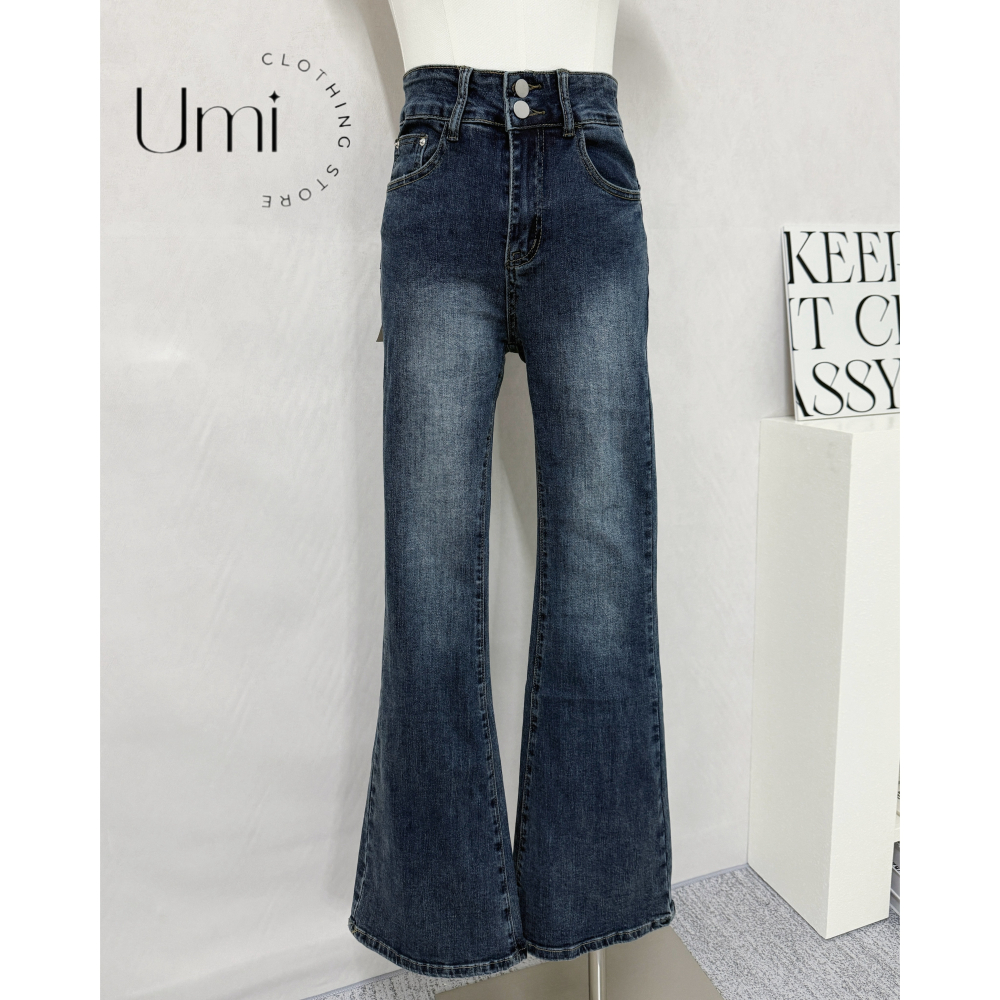 現貨+預購 E002【經典刷色雙釦牛仔喇叭褲】-細節圖2