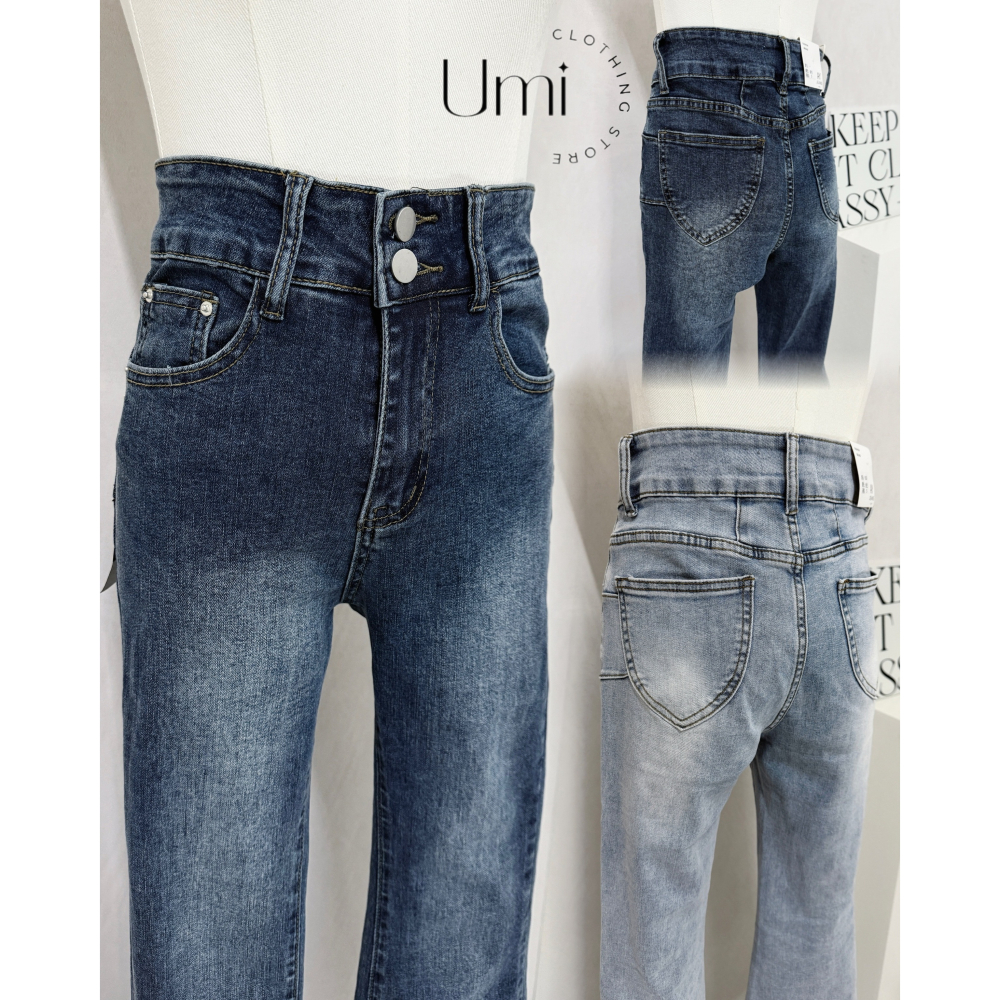 現貨+預購 E002【經典刷色雙釦牛仔喇叭褲】-細節圖3