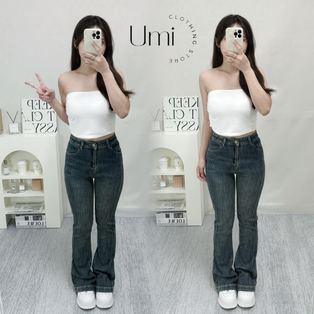 現貨+預購 E007【復古舊藍車線喇叭褲】-細節圖2