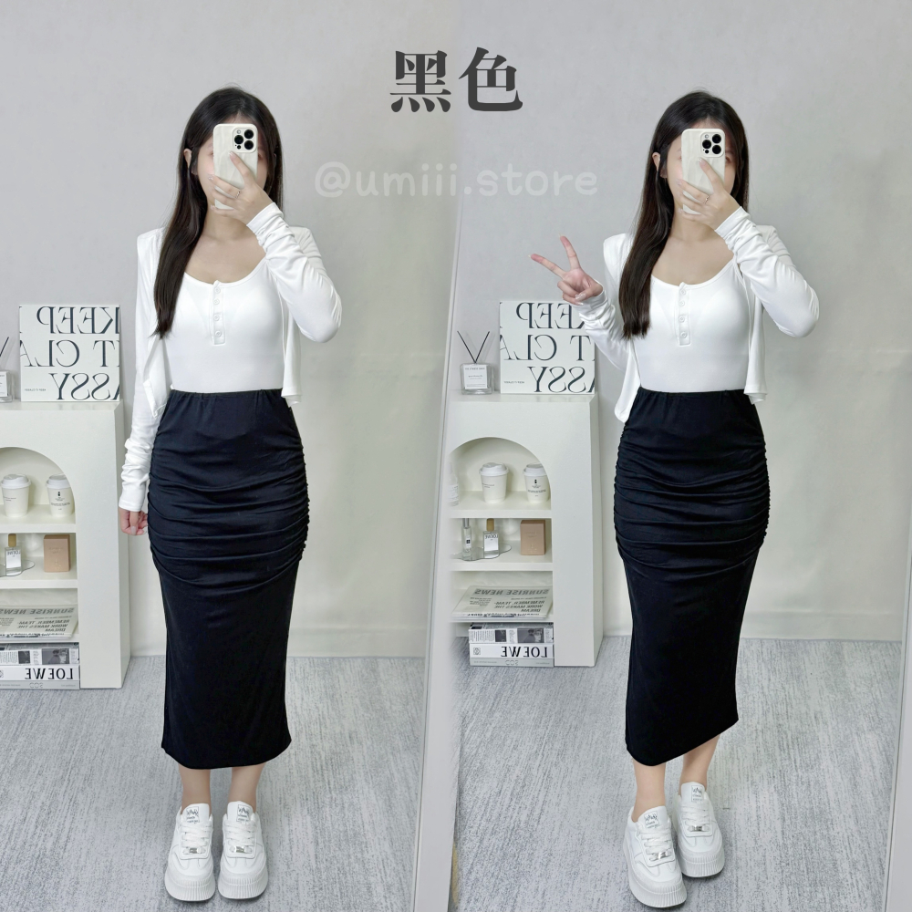 現貨+預購 E010【側開衩抓皺魚尾長裙】-細節圖2