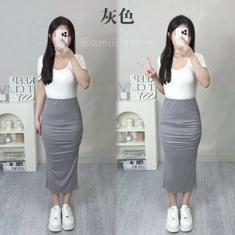 現貨+預購 E010【側開衩抓皺魚尾長裙】-細節圖3