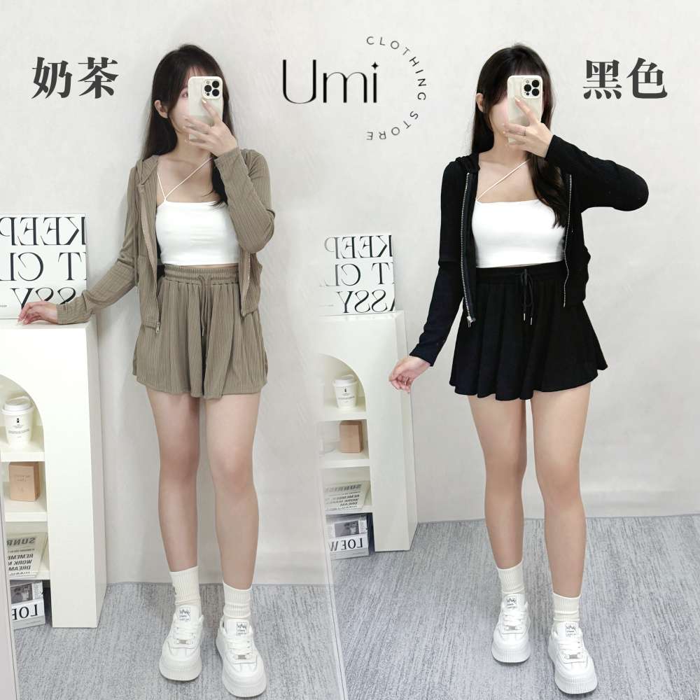 現貨出清！T002【懶人穿搭三件套 連帽外套+背心+傘擺短褲】-細節圖2