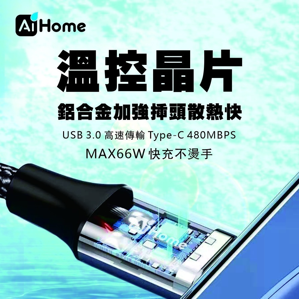 AI HOME Type- A TO Type-C 6A 大電流快充線 編織線 數據傳輸線 充電線 傳輸線 台灣現貨-細節圖2