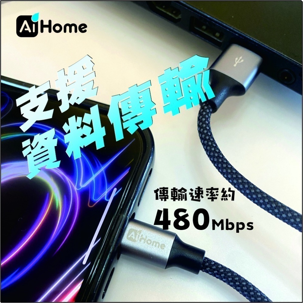 AI HOME Type- A TO Type-C 6A 大電流快充線 編織線 數據傳輸線 充電線 傳輸線 台灣現貨-細節圖5