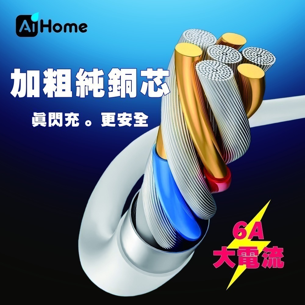 AI HOME Type- A TO Type-C 6A 大電流快充線 編織線 數據傳輸線 充電線 傳輸線 台灣現貨-細節圖6