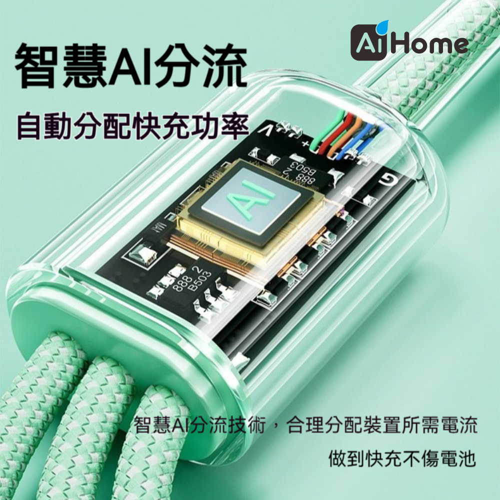 AI HOME 多色 晶透果凍 漸變色 三合一編織快充線 支援蘋果/Type -C/安卓Micro 超級快充耐折 充電線-細節圖3