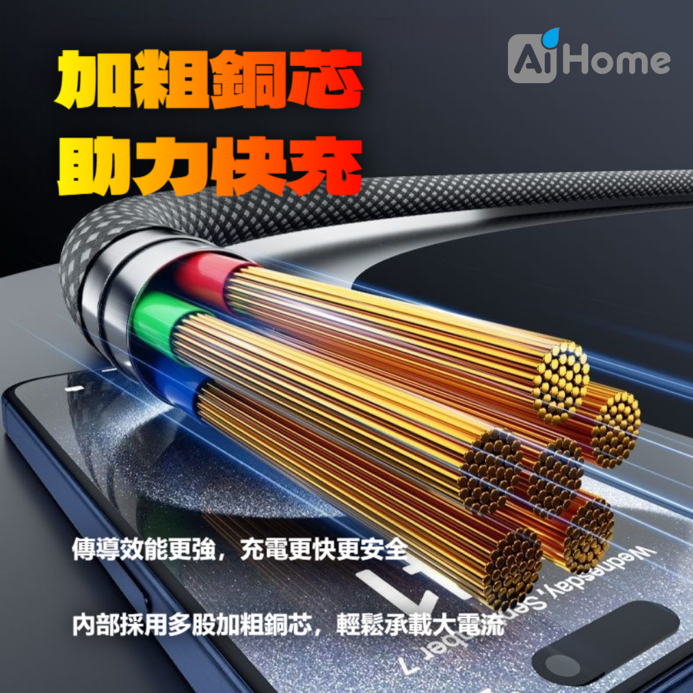AI HOME Type-C Lightning 編織線 磁吸 快充傳輸線 PD60W 充電線 耐折拉易收納 相容多裝置-細節圖3