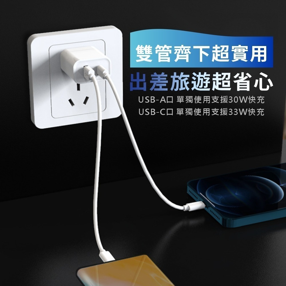 33W GaN 氮化鎵 雙孔快充組 充電頭+充電線 A TO L 編織線 適用蘋果iPhone 安卓 豆腐頭 充電器-細節圖7