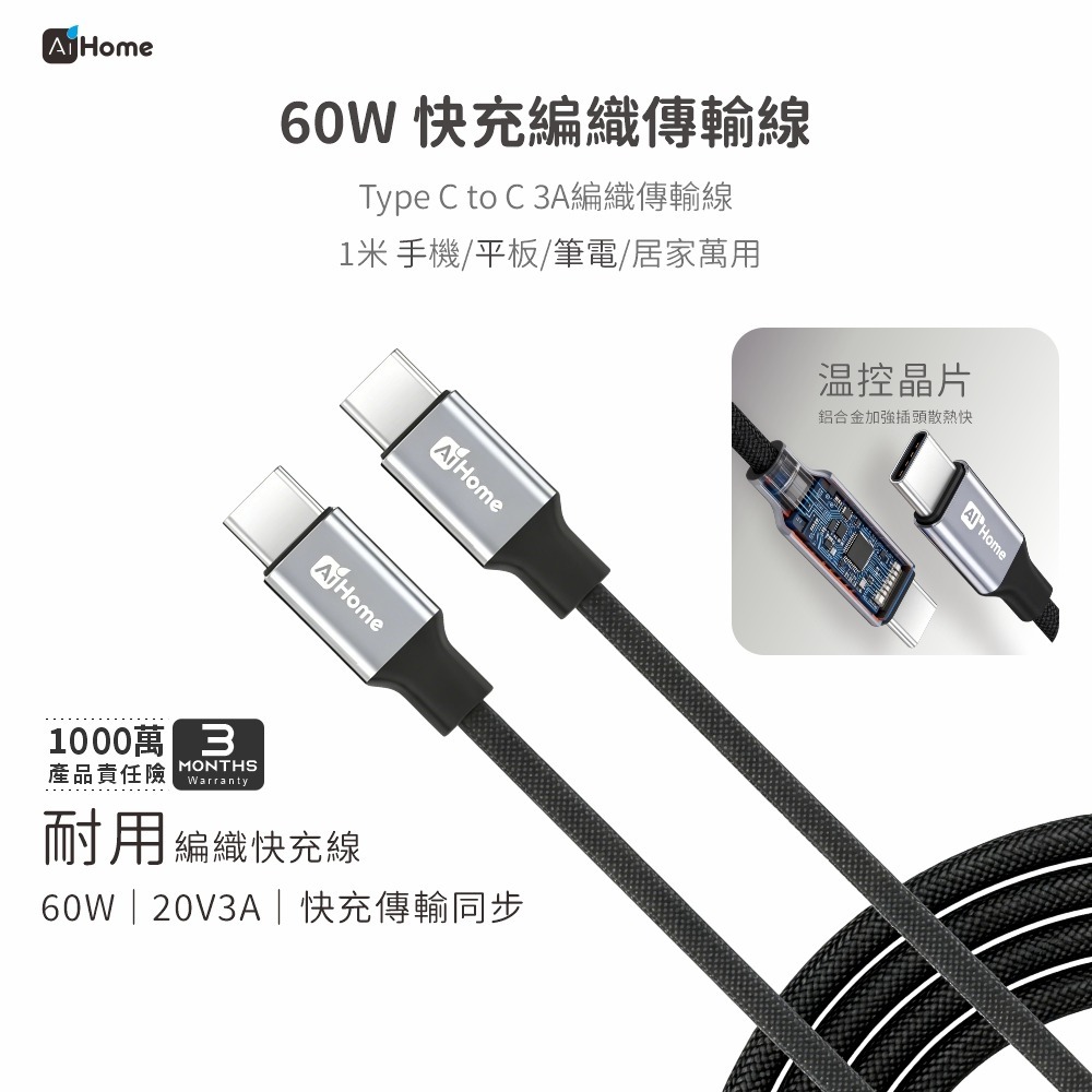 【AiHome】65W三孔GaN氮化鎵快充組 折疊插頭 Type-C編織線 三星S26/iPhone安卓適用-細節圖8