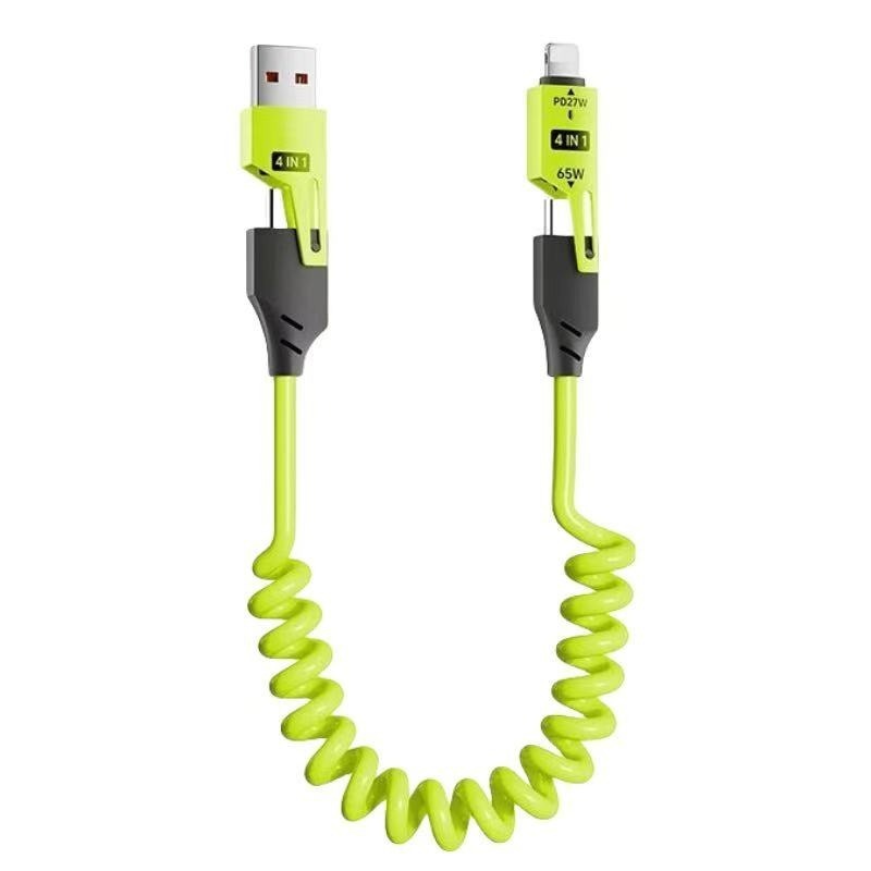 【現貨】 彈簧伸縮四合一多巴胺色系充電線 Lightning Type-C 數據線 車充 適用蘋果 15-17 三星-規格圖11