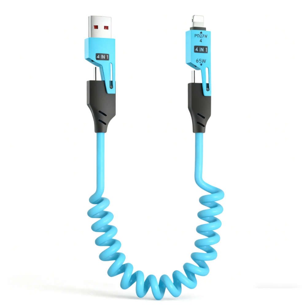 【現貨】 彈簧伸縮四合一多巴胺色系充電線 Lightning Type-C 數據線 車充 適用蘋果 15-17 三星-規格圖11