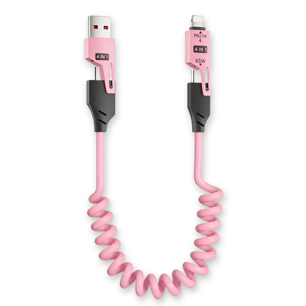 【現貨】 彈簧伸縮四合一多巴胺色系充電線 Lightning Type-C 數據線 車充 適用蘋果 15-17 三星-規格圖11