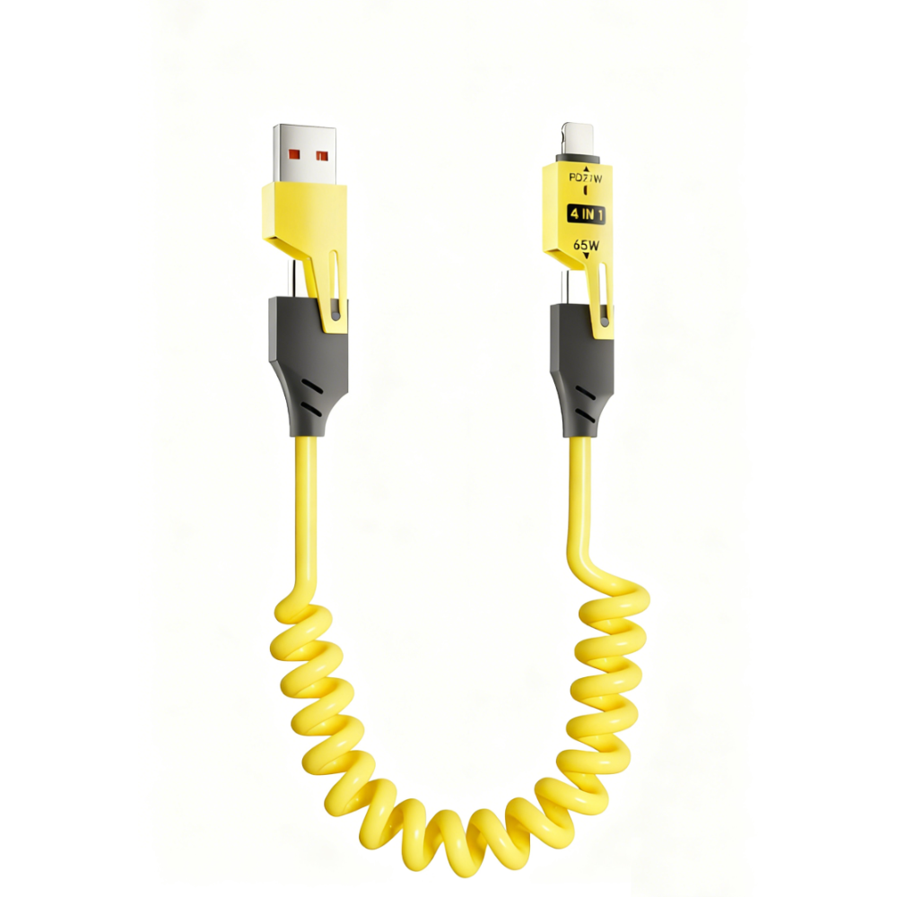 【現貨】 彈簧伸縮四合一多巴胺色系充電線 Lightning Type-C 數據線 車充 適用蘋果 15-17 三星-規格圖11