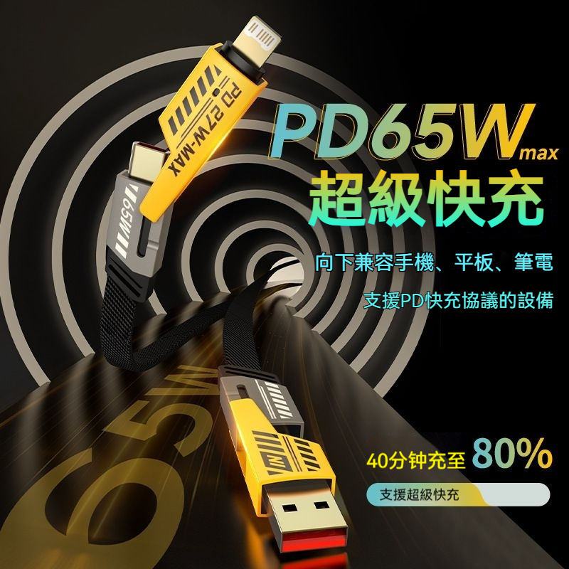 四合一機甲PD快充線 數據傳輸 Type C USB Lightning 適用蘋果 安卓SAMSUNG OPPO-細節圖2