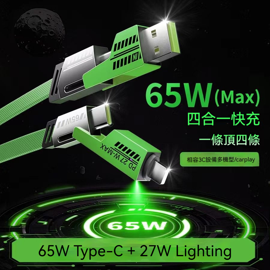 四合一機甲PD快充線 數據傳輸 Type C USB Lightning 適用蘋果 安卓SAMSUNG OPPO-細節圖5