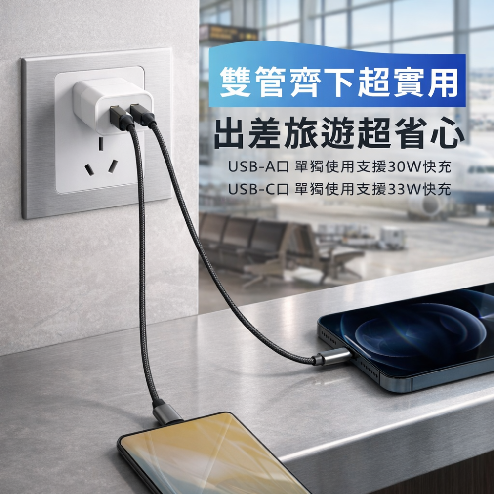 【AiHome】33W GaN 雙孔快充組，可選編織線，手機通用不傷機 通過 BSMI R75581 認證，安全穩定快充-細節圖5