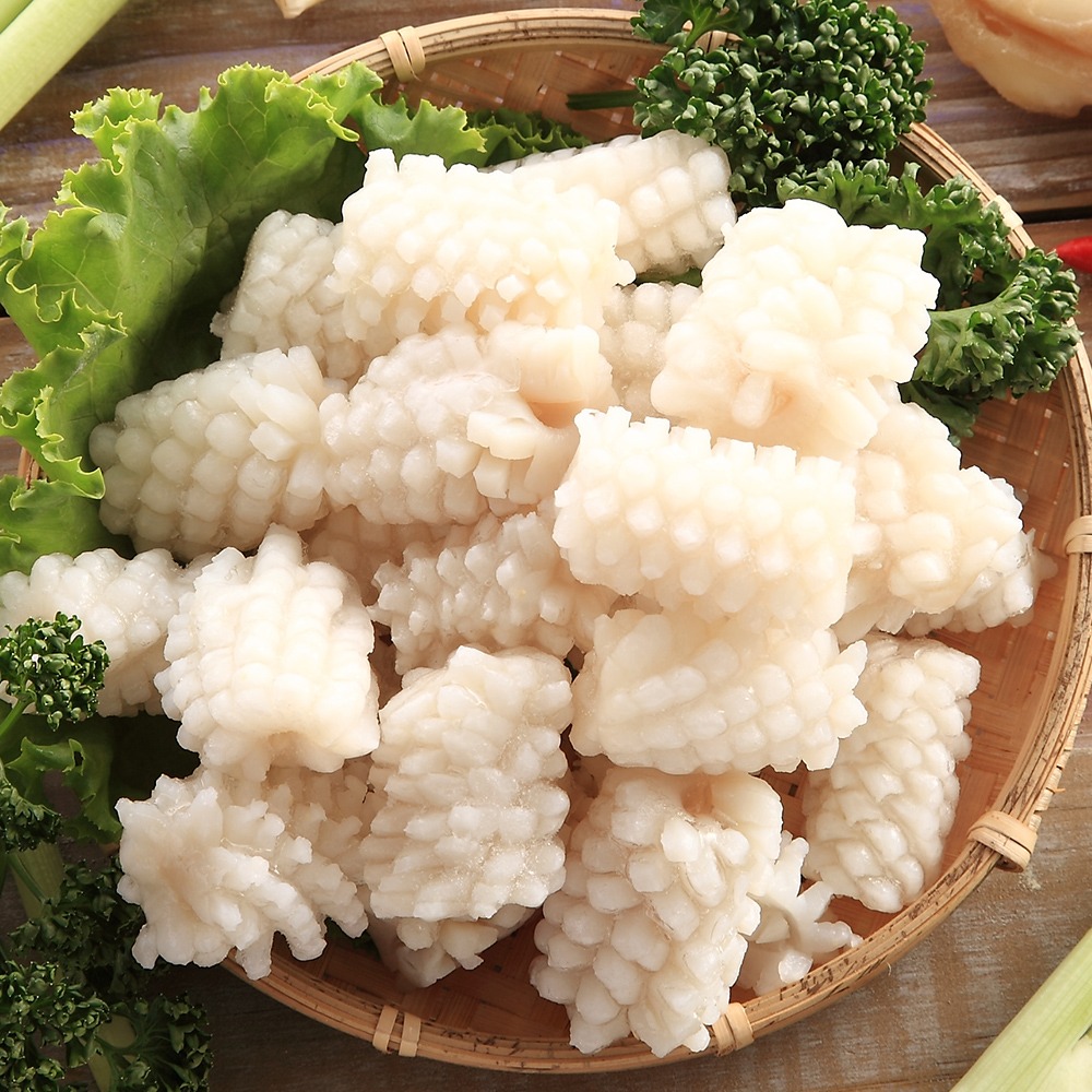 【大江生鮮】鮮脆刻花魷魚500g/每包！花枝/花枝花/魷魚花/全卷刻花/烏賊/墨魚/魷魚切片/花枝切片/冷凍生鮮食材批發-細節圖2