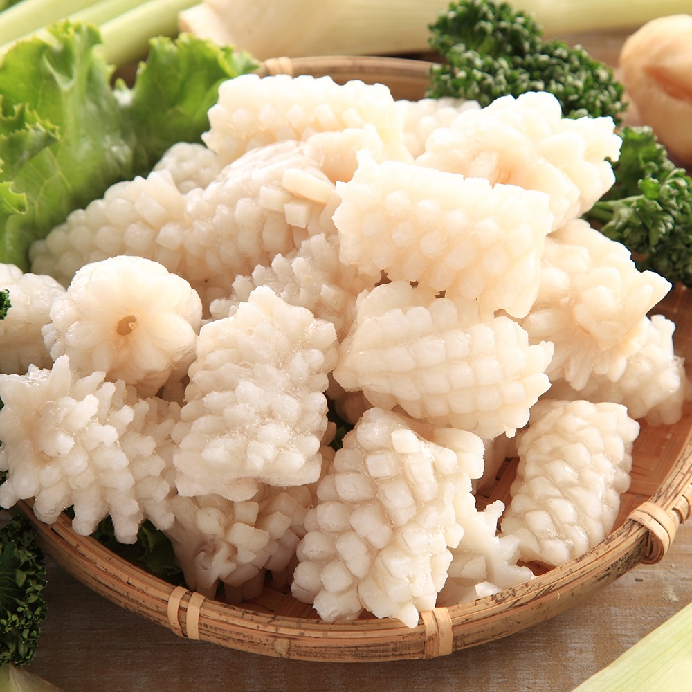 【大江生鮮】鮮脆刻花魷魚500g/每包！花枝/花枝花/魷魚花/全卷刻花/烏賊/墨魚/魷魚切片/花枝切片/冷凍生鮮食材批發-細節圖3