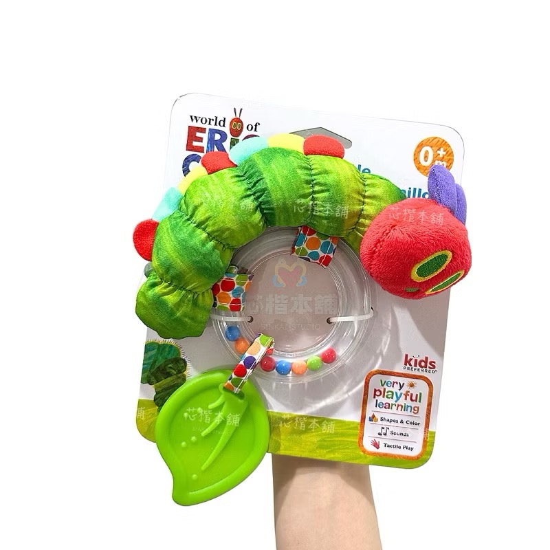 【現貨】快速出貨 正版日貨 Eric Carle 艾瑞卡爾 好餓的毛毛蟲 安撫玩具 寶寶知育 抓握玩具 手搖鈴 固齒器-細節圖2