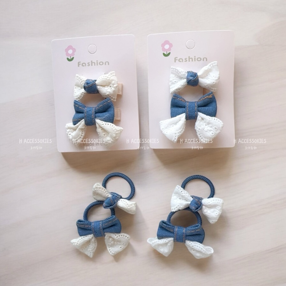 現貨免運@一對-蕾絲點綴牛仔髮圈 寶寶髮夾髮飾飾品兒童BB夾蕾絲髮夾牛仔髮夾兒童髮夾寶寶髮圈兒童髮圈兒童髮束蝴蝶結髮圈-細節圖4