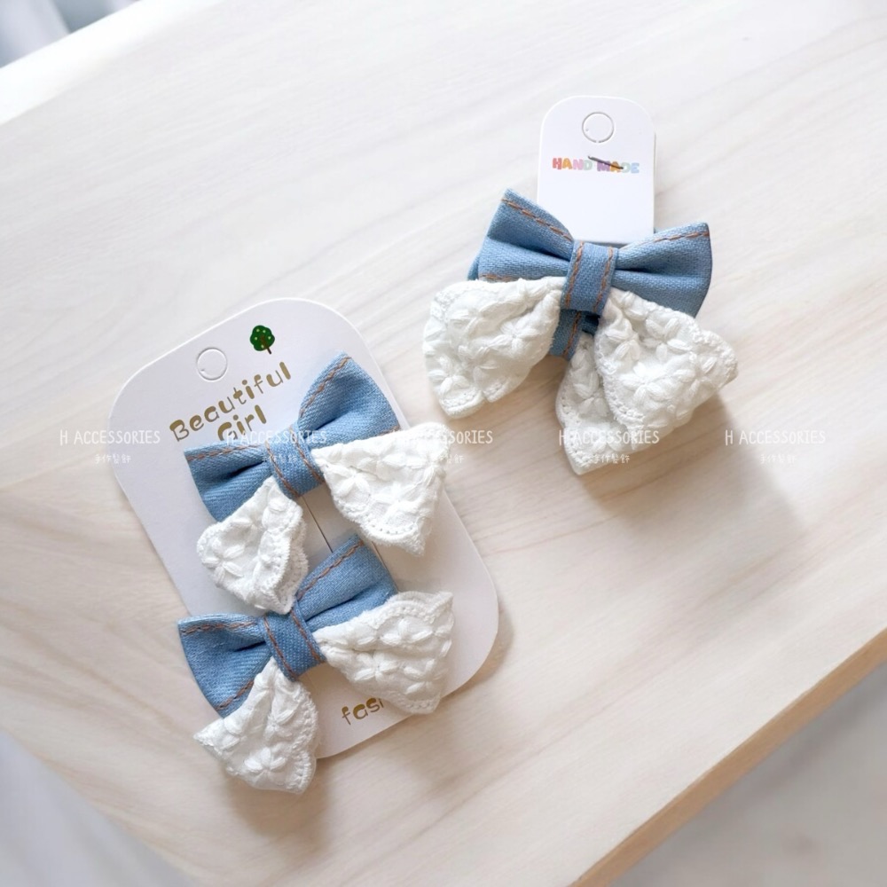 現貨免運@一對-蕾絲點綴牛仔髮圈 寶寶髮夾髮飾飾品兒童BB夾蕾絲髮夾牛仔髮夾兒童髮夾寶寶髮圈兒童髮圈兒童髮束蝴蝶結髮圈-細節圖5