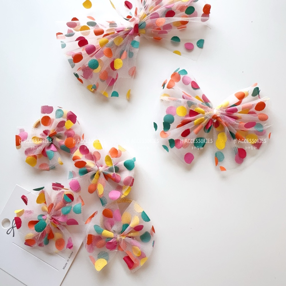 現貨免運@一支-彩色波點紗蝴蝶結髮夾蝴蝶結髮圈寶寶髮夾寶寶髮圈兒童髮夾女童髮圈小孩髮飾紡紗蝴蝶結清新綁頭髮公主夾-細節圖2