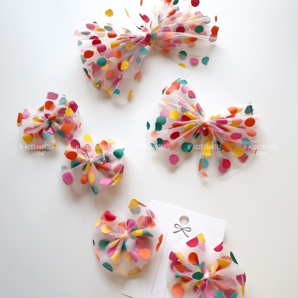 現貨免運@一支-彩色波點紗蝴蝶結髮夾蝴蝶結髮圈寶寶髮夾寶寶髮圈兒童髮夾女童髮圈小孩髮飾紡紗蝴蝶結清新綁頭髮公主夾-細節圖3