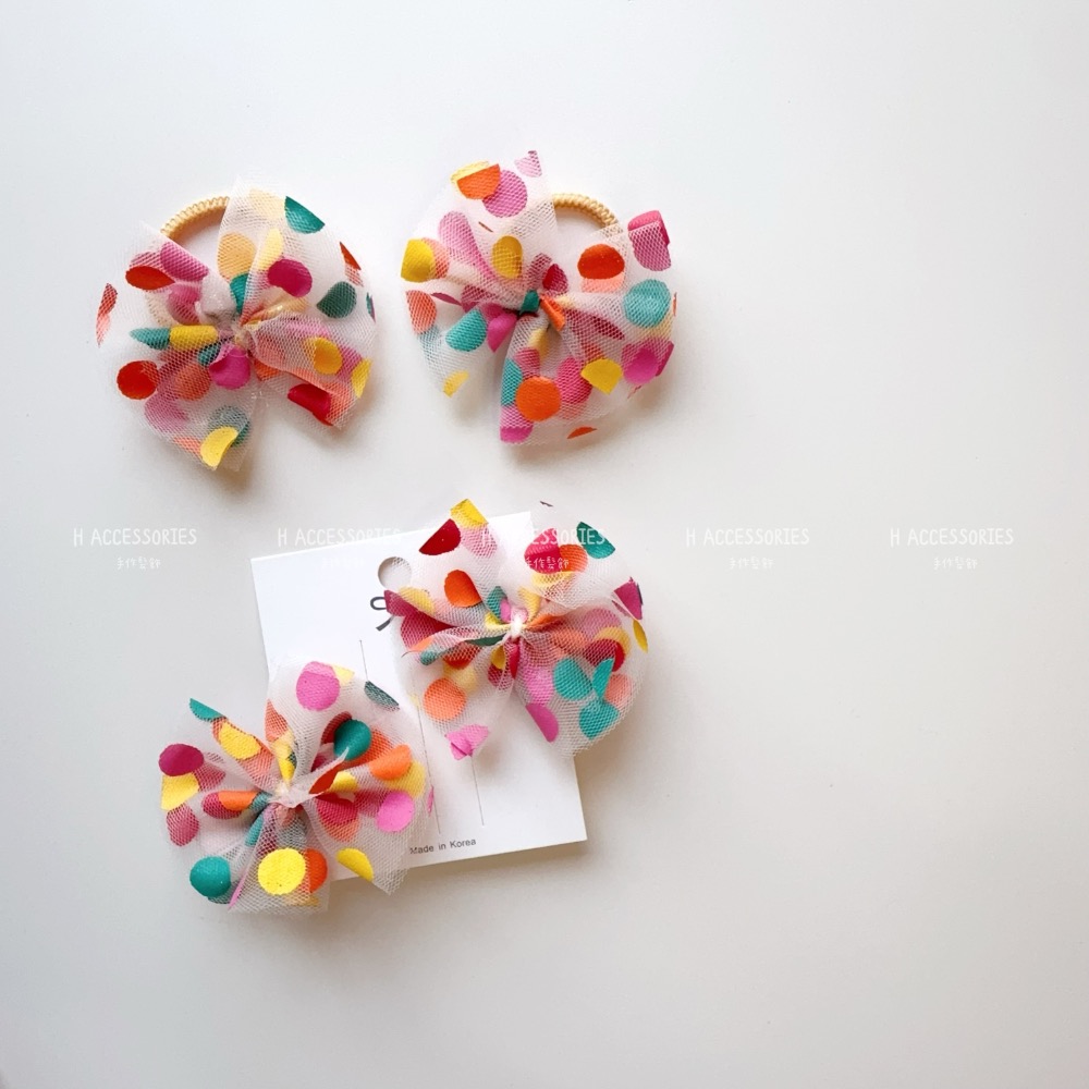 現貨免運@一支-彩色波點紗蝴蝶結髮夾蝴蝶結髮圈寶寶髮夾寶寶髮圈兒童髮夾女童髮圈小孩髮飾紡紗蝴蝶結清新綁頭髮公主夾-細節圖4