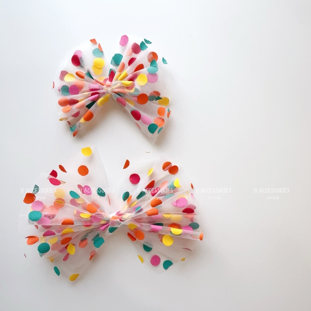 現貨免運@一支-彩色波點紗蝴蝶結髮夾蝴蝶結髮圈寶寶髮夾寶寶髮圈兒童髮夾女童髮圈小孩髮飾紡紗蝴蝶結清新綁頭髮公主夾-細節圖5