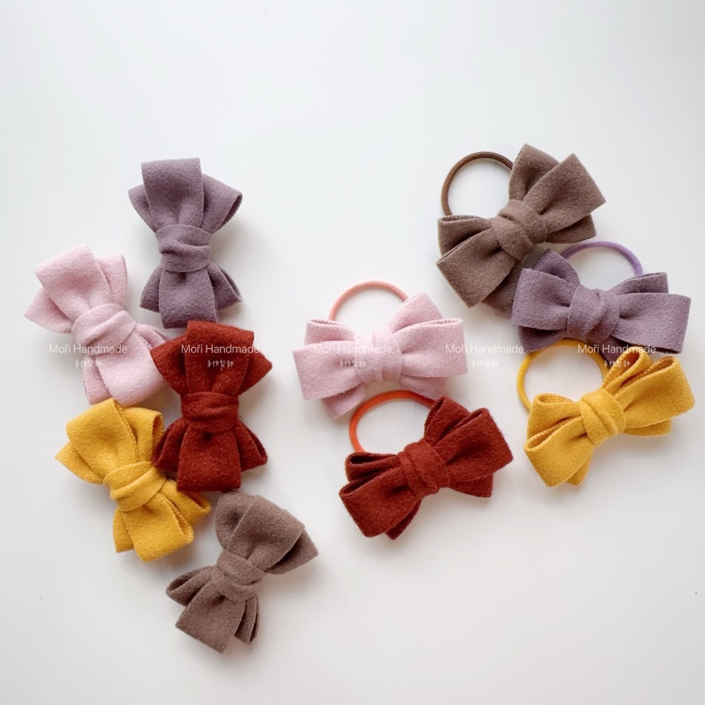 現貨免運@一支-毛呢雙層蝴蝶結髮飾 兒童髮夾兒童髮圈蝴蝶結髮圈女童髮夾女童髮圈公主髮飾氣質包頭髮飾劉海夾蝴蝶結髮圈-細節圖2