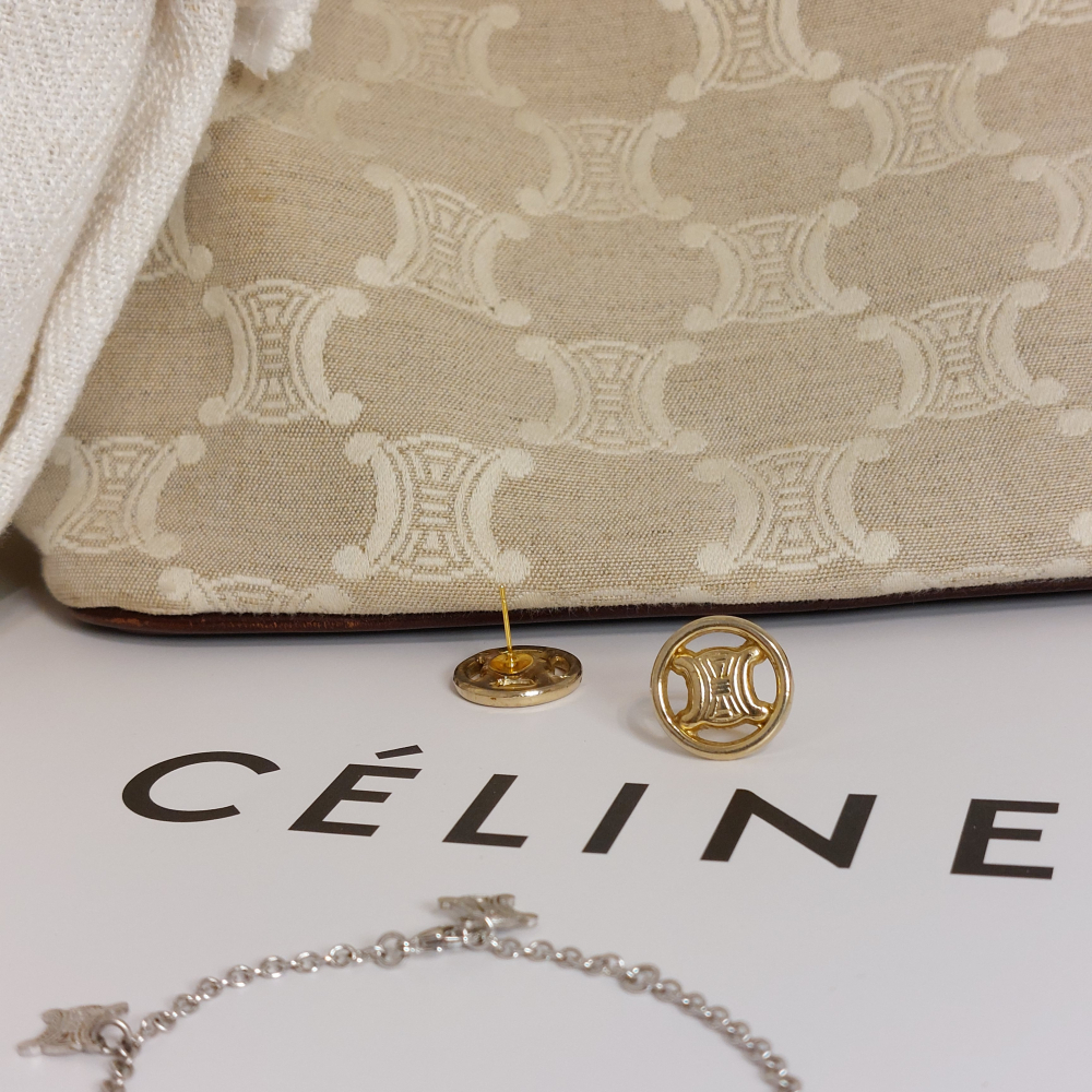 經典稀有品｜CELINE 中古鈕扣｜凱旋門鎖釦耳環｜