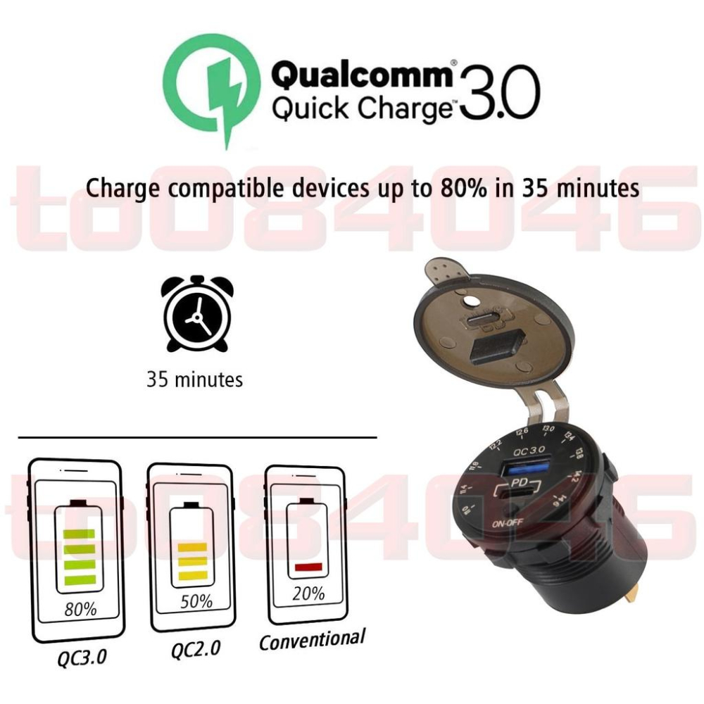 機車 USB TYPE-C USB車充 QC3.0 充電 快充 電壓錶 PD 機車小U 防水車充 雙孔 摩托車 手機充電-細節圖4