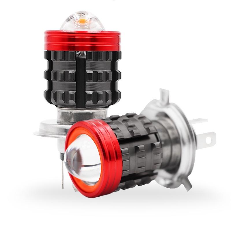 H4 HS1 光圈版 白光 黃光 雙色 爆閃 LED 魚眼大燈 直上 機車大燈 新勁戰 機車 摩托車 檔車 改裝 黃金光-細節圖4