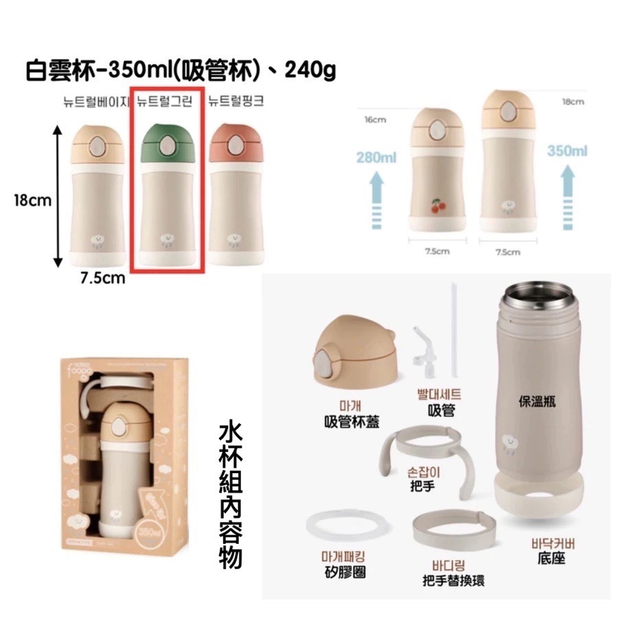 台灣現貨🇰🇷韓國境內版膳魔師🇰🇷白雲杯 保溫杯兒童水瓶兒童水杯寶寶水杯吸管杯不鏽鋼304雙層真空保溫杯-規格圖10
