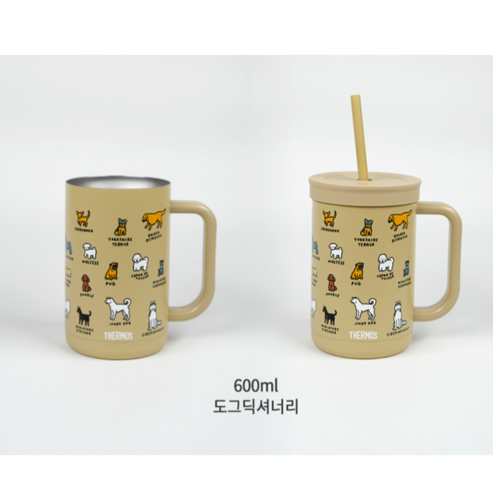 現貨🇰🇷韓國膳魔師🇰🇷韓國境內版 600ml 狗狗插畫 吸管保溫馬克杯 不銹鋼保溫杯 辦公室 露營 聯名-細節圖3