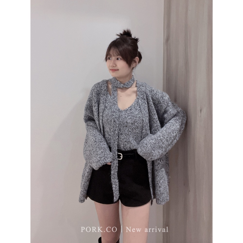 蓬鬆混色羊駝毛（含8%羊毛）罩衫＋背心＋繫帶三件套裝（𝟒𝐜𝐨𝐥𝐨𝐫/𝐅）-細節圖4