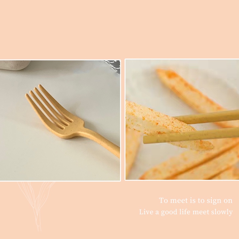 台灣現貨🔥莫蘭迪 環保餐具 餐具組 隨身餐具 小麥秸稈 送筷子收納盒 露營餐具 上班 學生筷子 叉子 湯匙 方便攜帶環保-細節圖7