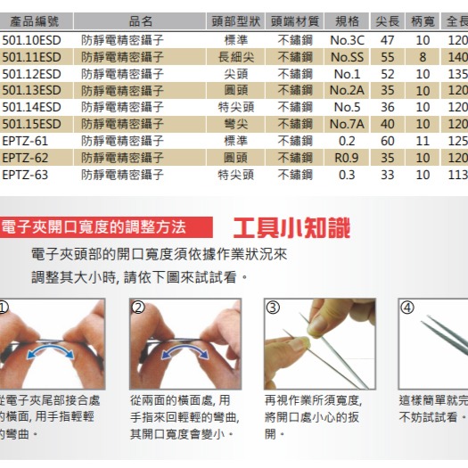 【三兄弟】不鏽鋼鑷子 防靜電鑷子 精密鑷子 模型鑷子 彎頭鑷子 尖頭鑷子 手機維修 ENGINEER 501.13ESD-細節圖8